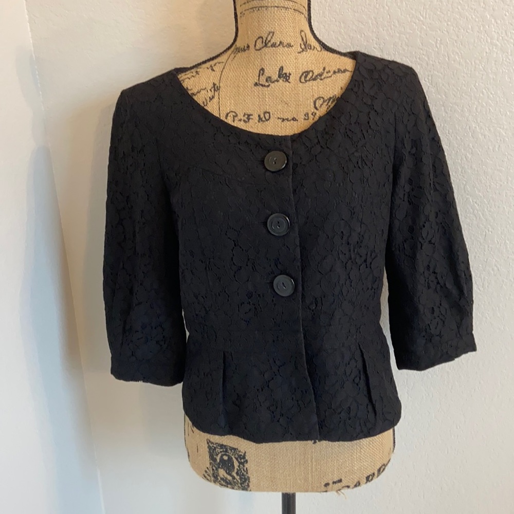 Nine West Lace Peplum 3/4 Sleeve Wide Neck Jacket
